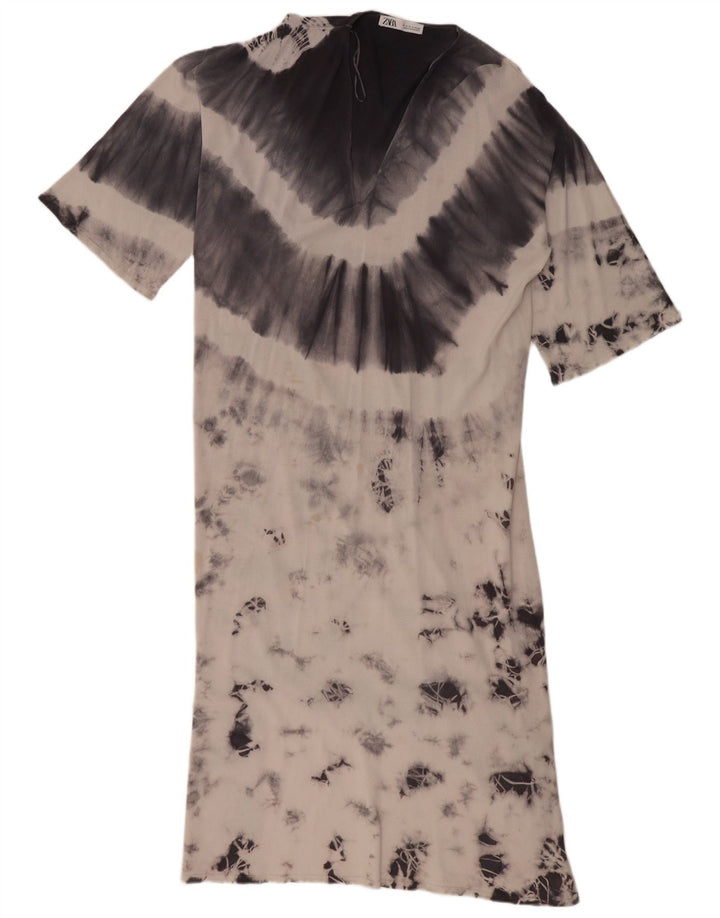 Zara Mujer Maxi Vestido Extragrande UK 40 Pequeño Gris Tie Dye Viscosa