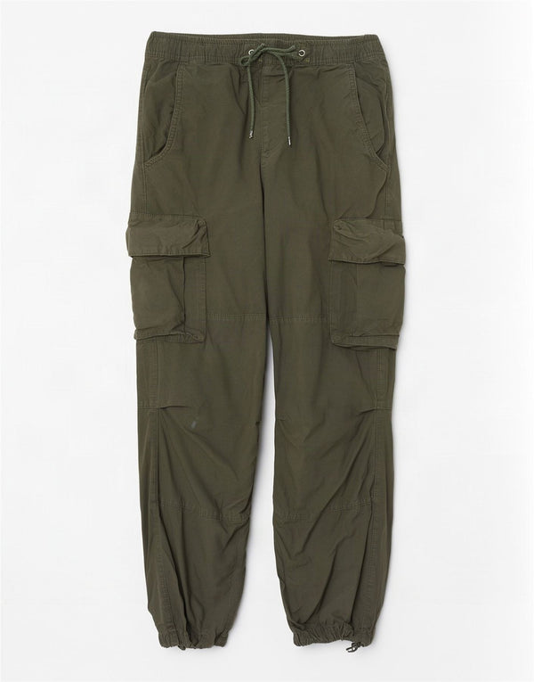 Zara Mens Joggers Cargo Trousers Small W30 L28 Green Cotton
