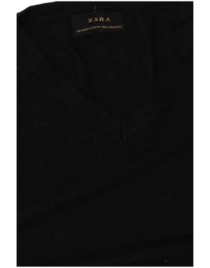Zara - Jersey con cuello en V para mujer, talla 40, talla mediana, azul marino
