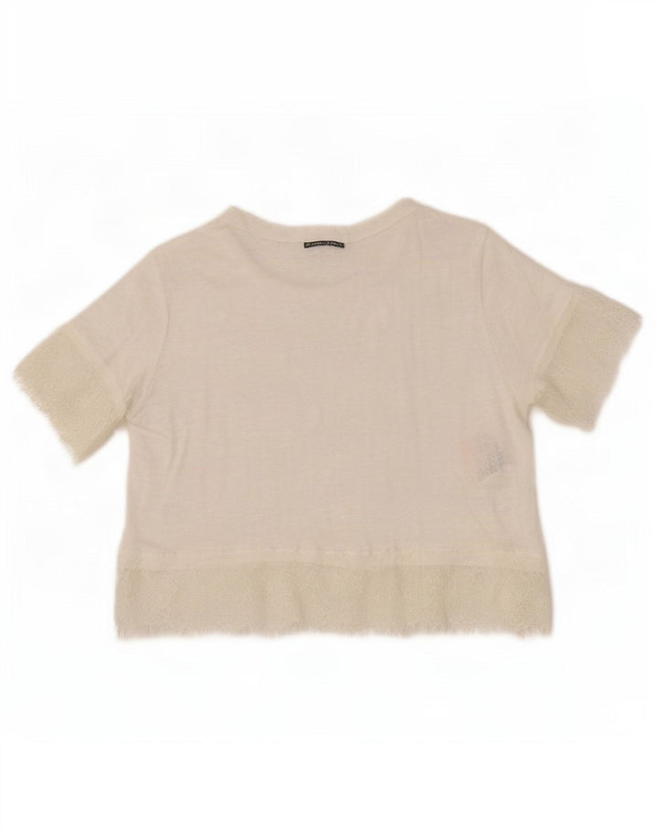Zara Mujer Crop Blusa Top UK 40 Medium White Linen