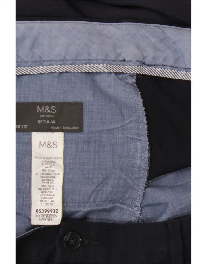Marks & Spencer Pantalón de traje regular recto para hombre W38 L31 Azul marino