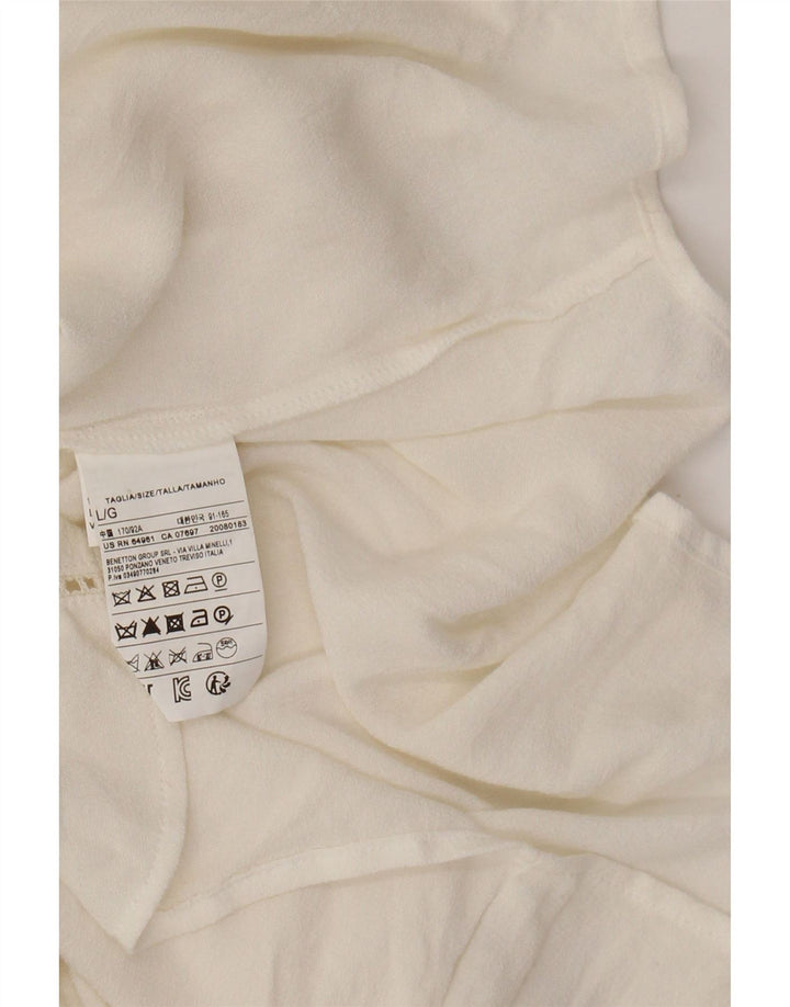 BENETTON Blusa camisera con pajarita para mujer UK 46 Large White Colourblock Viscosa