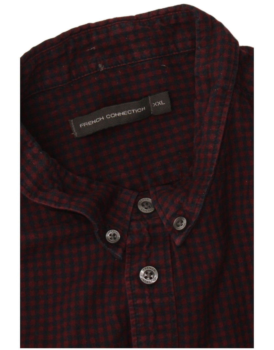FRENCH CONNECTION Camisa de franela para hombre 2XL Cuadros burdeos