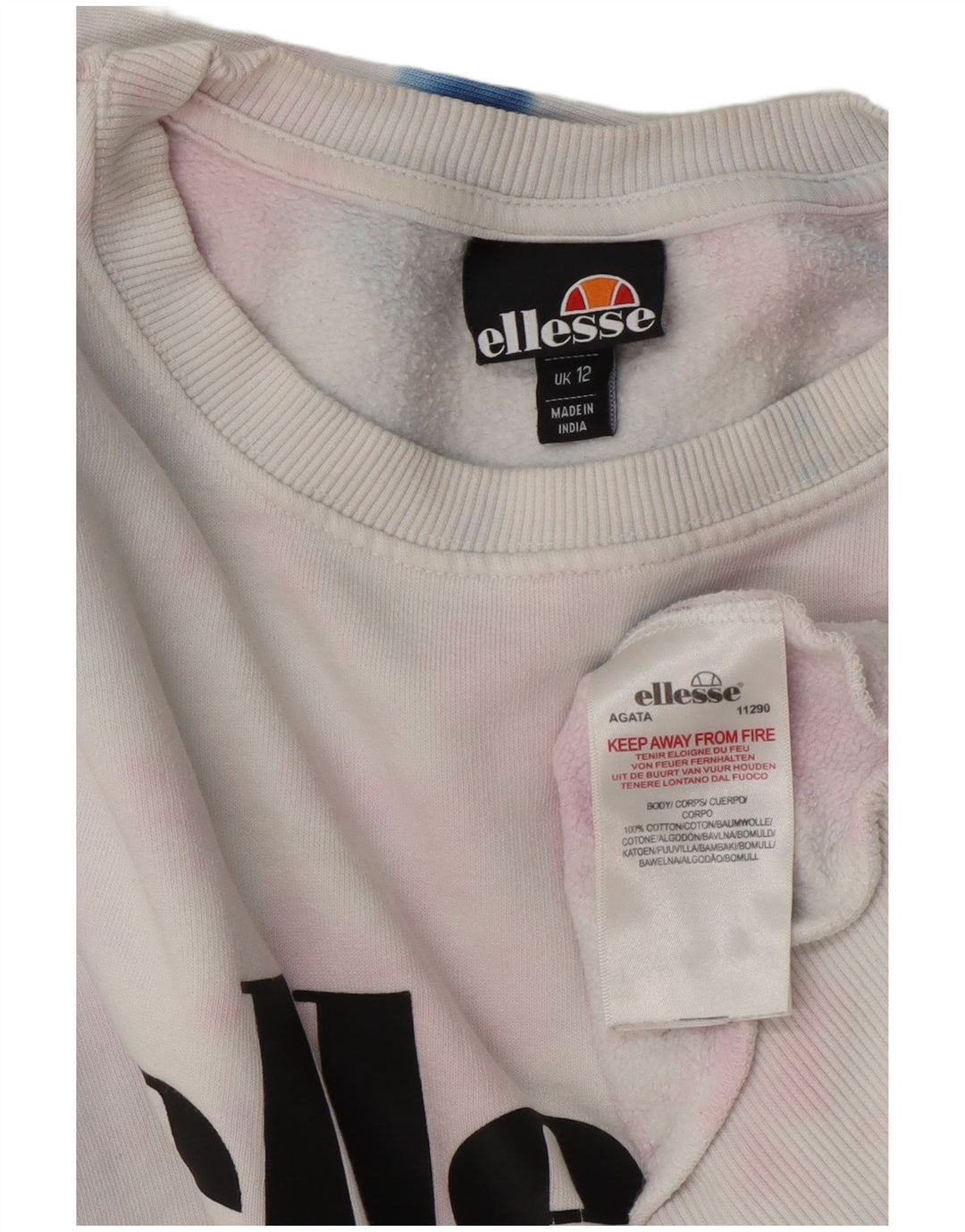 Ellesse Sudadera gráfica para mujer Jumper UK 12 Medium White Tie Dye Algodón
