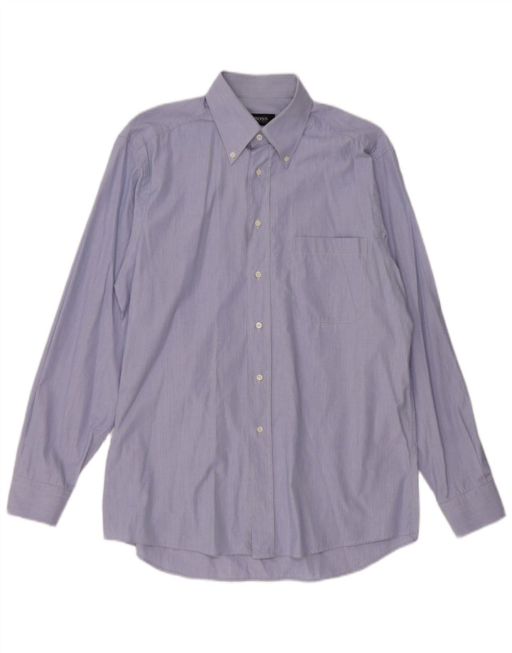 Camisa Hugo Boss Hombre Algodón Rayas Azul Medio