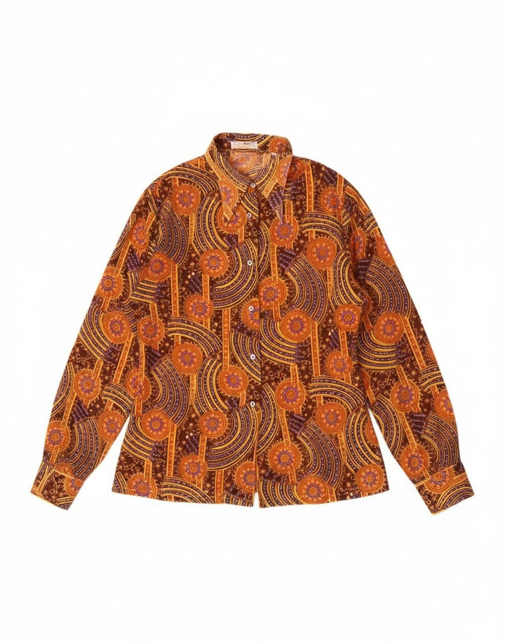 Vintage mujer ver a través de camisa IT 44 Algodón geométrico marrón medio