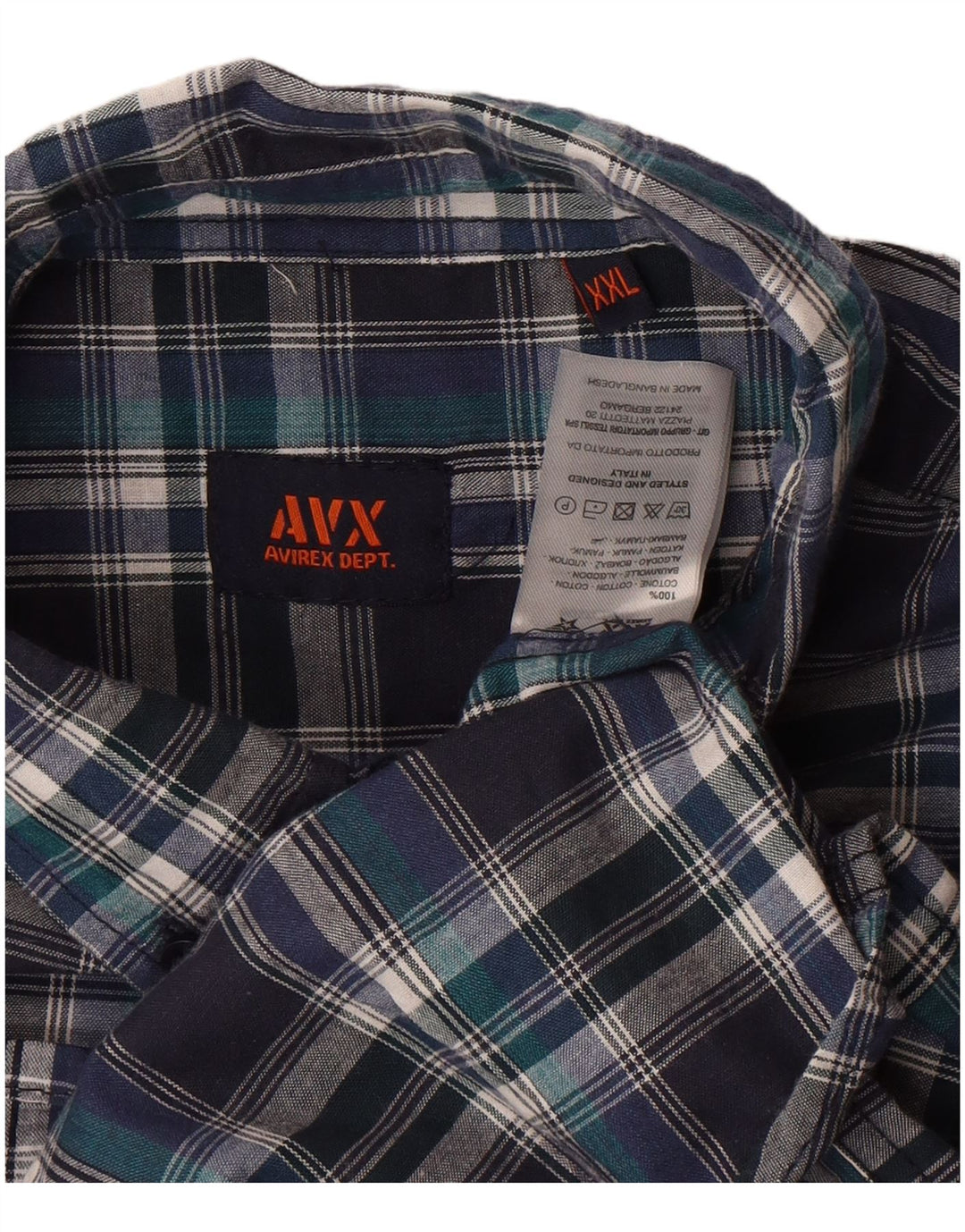 Avirex Camisa de manga corta para hombre 2XL Azul marino Cuadros Algodón