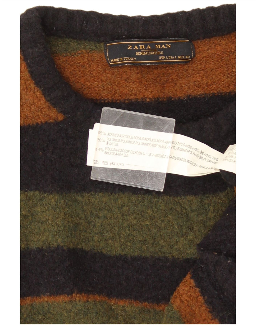 Zara Hombre Jersey De Cuello Redondo Jersey Grande Acrílico A Rayas Multicolor