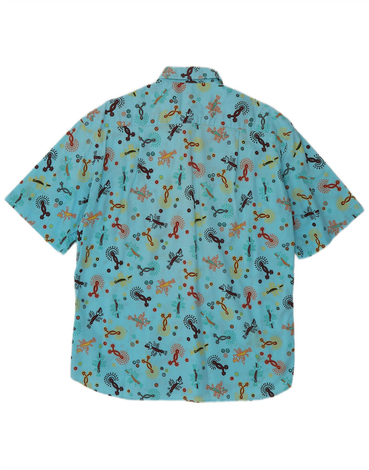 Firenze Camisa de manga corta con estampado abstracto para hombre Talla 39 15 1/2 Azul mediano