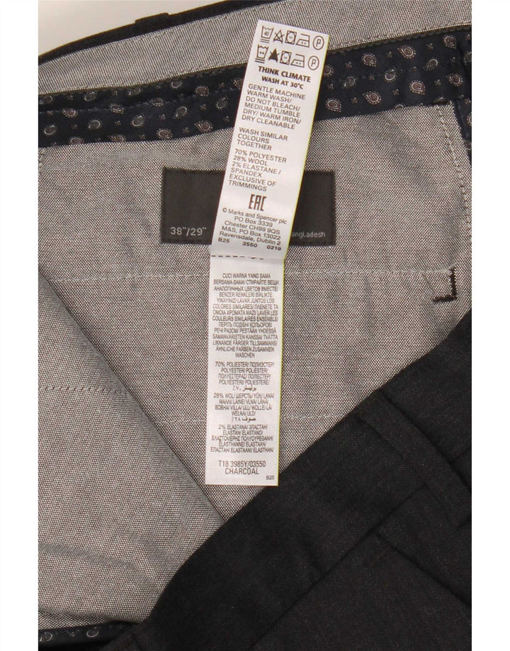 Marks & Spencer Pantalón de traje regular para hombre W38 L29 Poliéster gris