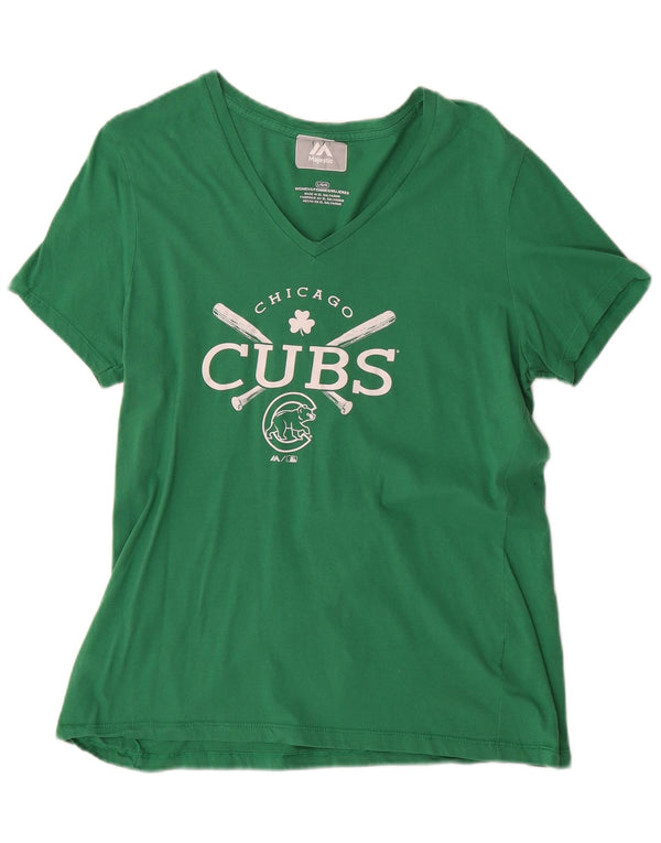 Majestic Mujer Chicago Cubs Camiseta Gráfica Top UK 40 Grande Algodón Verde