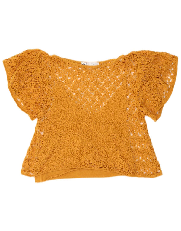 Zara Mujer Crop Crochet See Through Top Reino Unido 10 Pequeño Amarillo