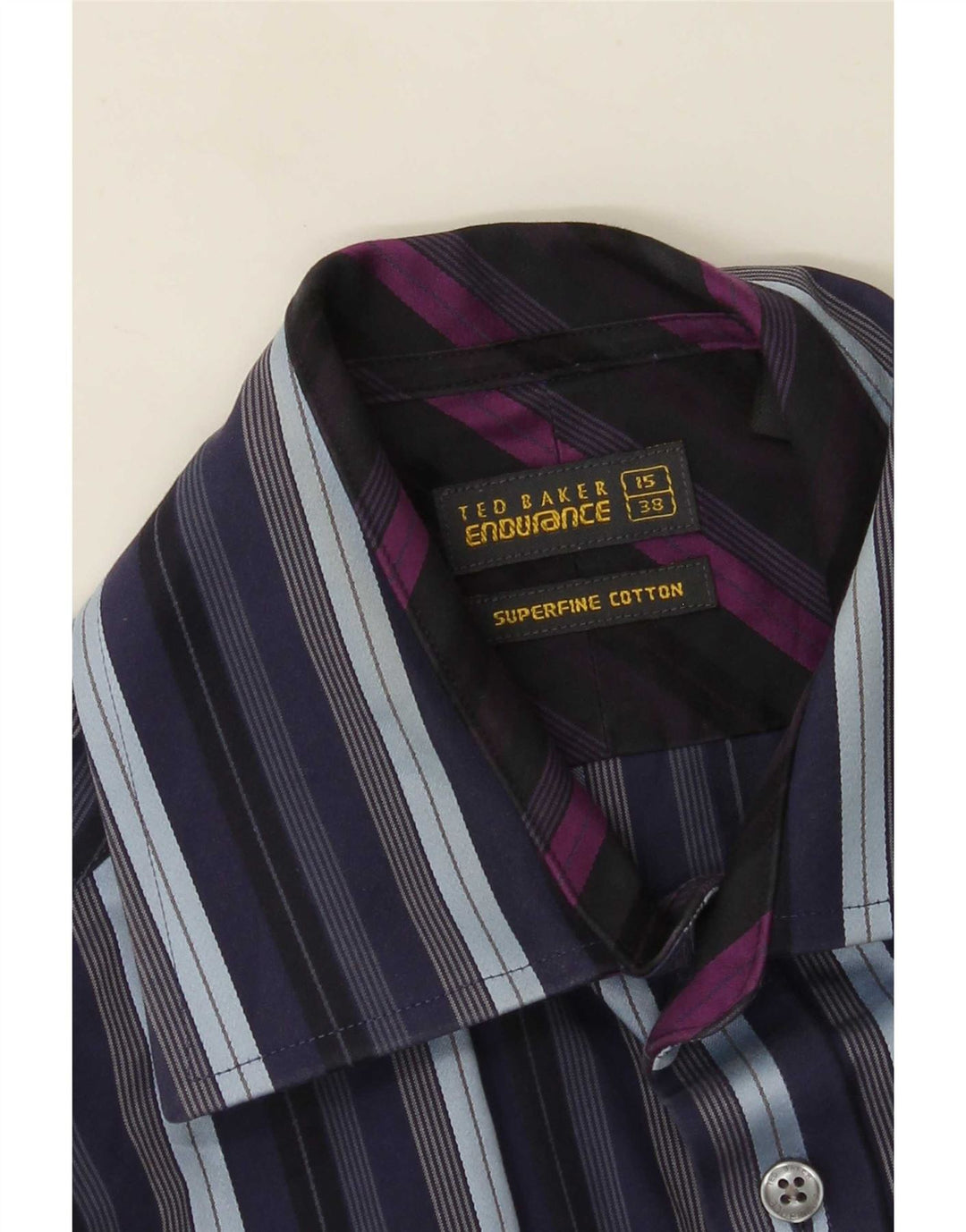 Ted Baker Camisa formal para hombre Talla 38 15 Algodón a rayas azul marino mediano