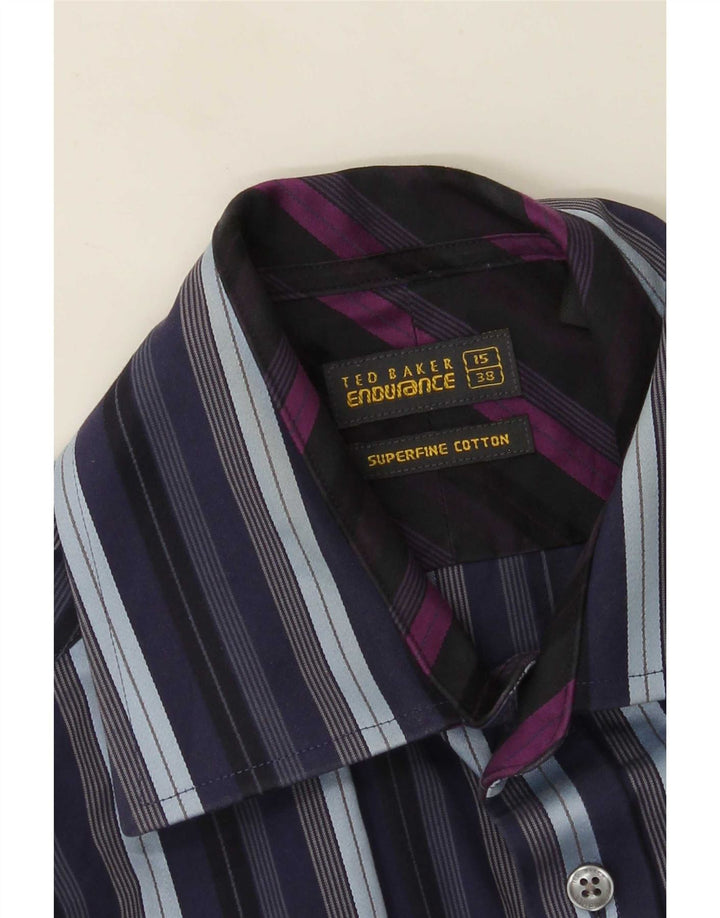 Ted Baker Camisa formal para hombre Talla 38 15 Algodón a rayas azul marino mediano
