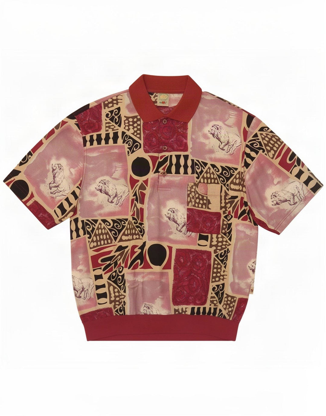 Mango Hombres Camisa De Jersey De Manga Corta Con Patrón Abstracto Grande Borgoña