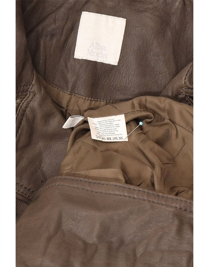 ALBA MODA Abrigo de cuero militar para mujer UK 20 2XL Cuero marrón