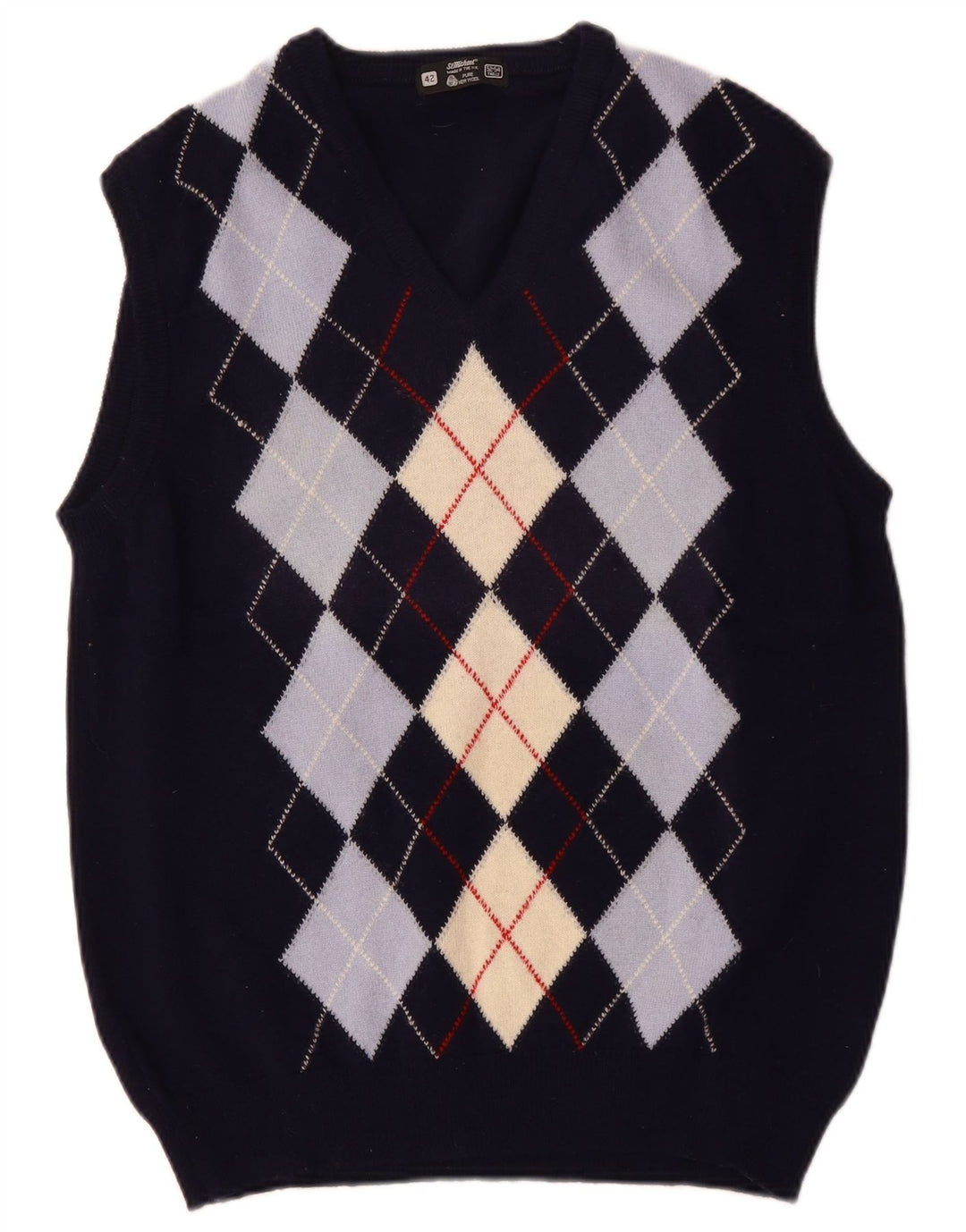 ST MICHAEL Camiseta sin mangas para hombre IT 52/54 Grande Azul marino Argyle/Diamante