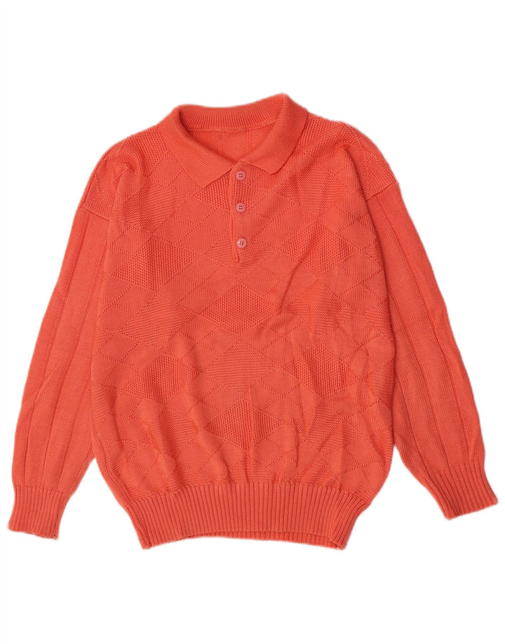 Vintage hombres polo cuello jersey suéter pequeño naranja Argyle/Diamante