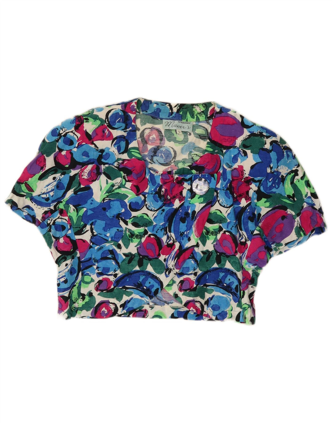 Vintage mujer crop camisa blusa IT 42 medio multicolor floral