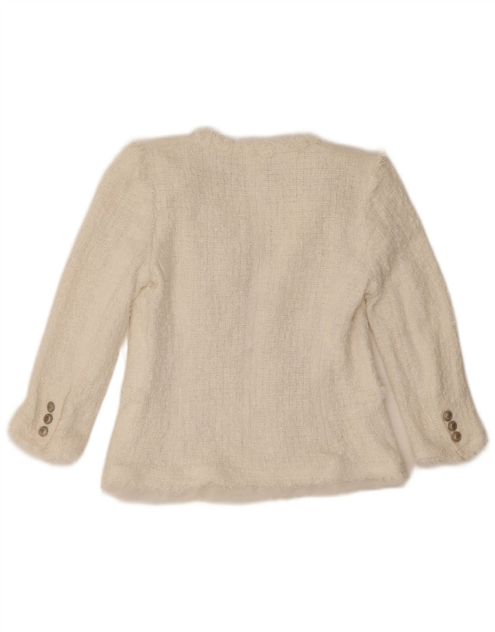 Zara Mujer Crop Chaqueta Blazer Manga 3/4 UK 8 Small Blanco