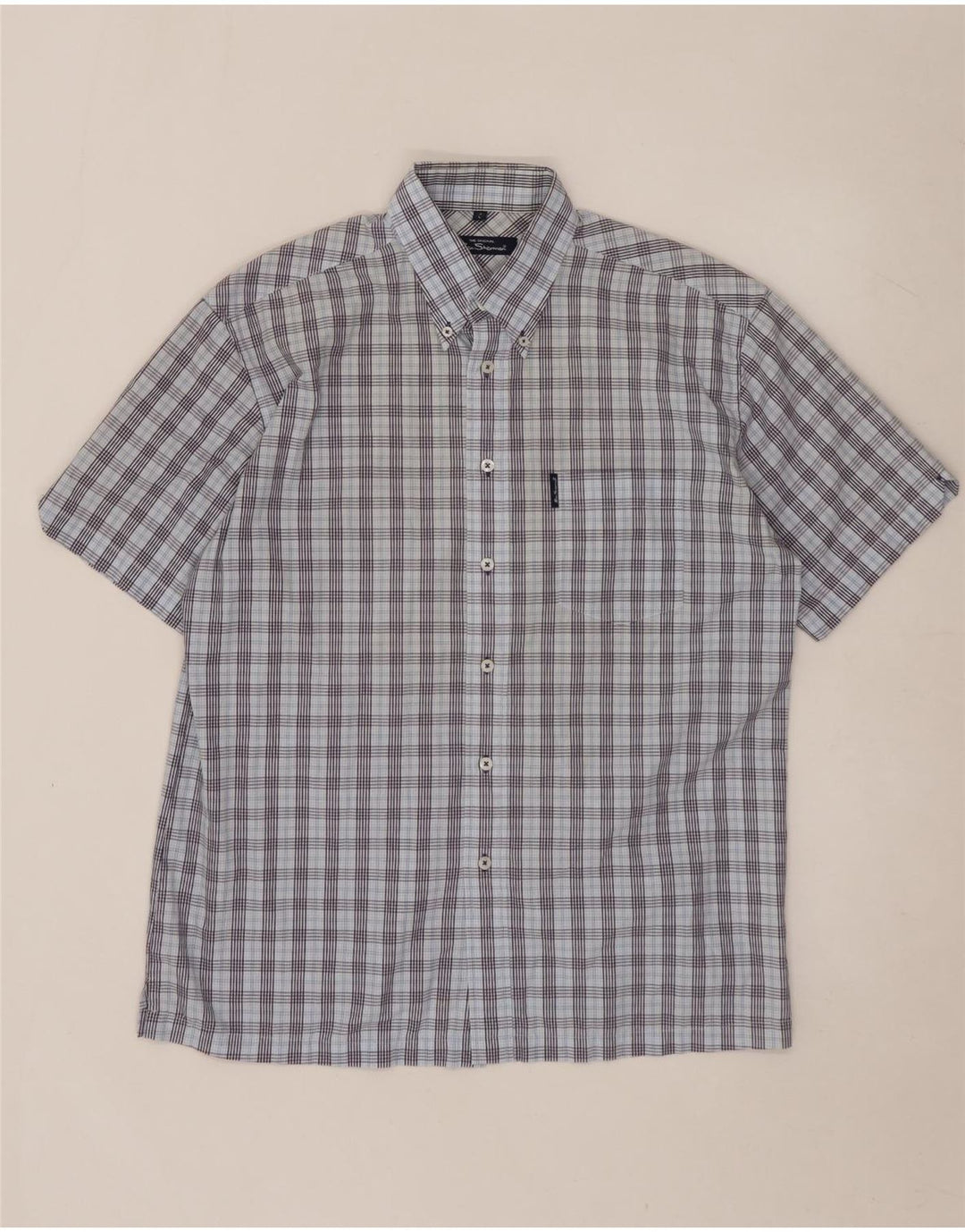 BEN SHERMAN Camisa de manga corta para hombre a cuadros azules grandes