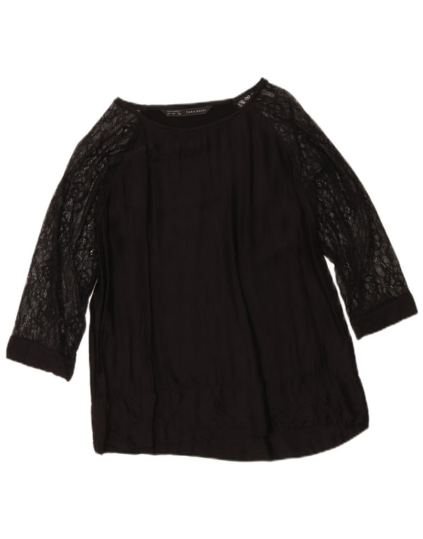 Zara Mujer Top Manga 3/4 UK 46 Grande Viscosa Negra