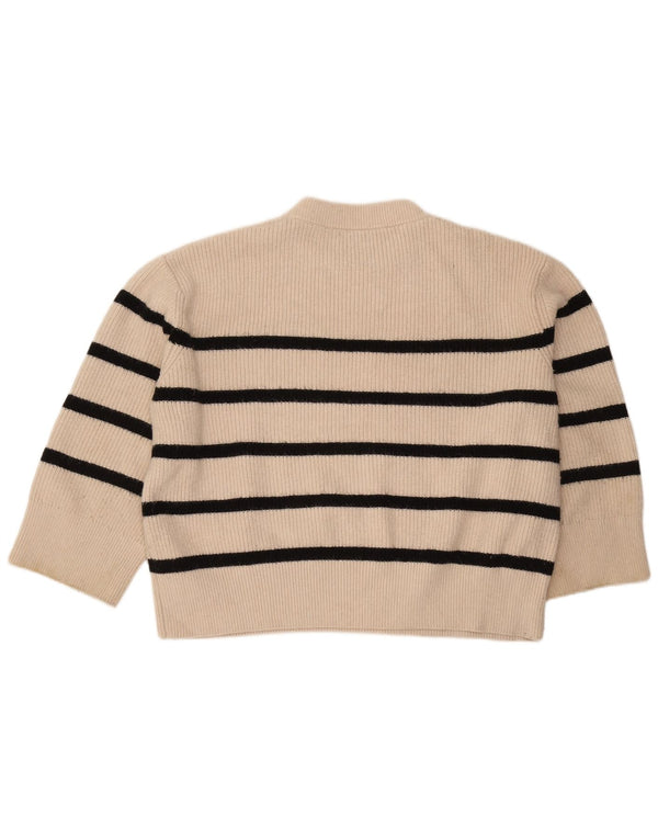 Zara Jersey de manga 3/4 con cuello redondo para mujer UK 40 XL Off White Stripes