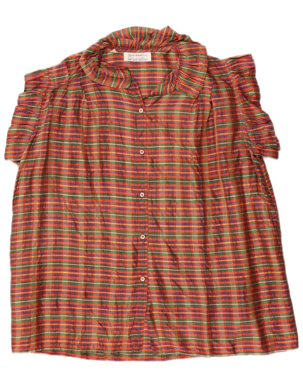 Blusa estilo camisa de manga corta para mujer Benetton UK 44 Large Multicolor Plaid