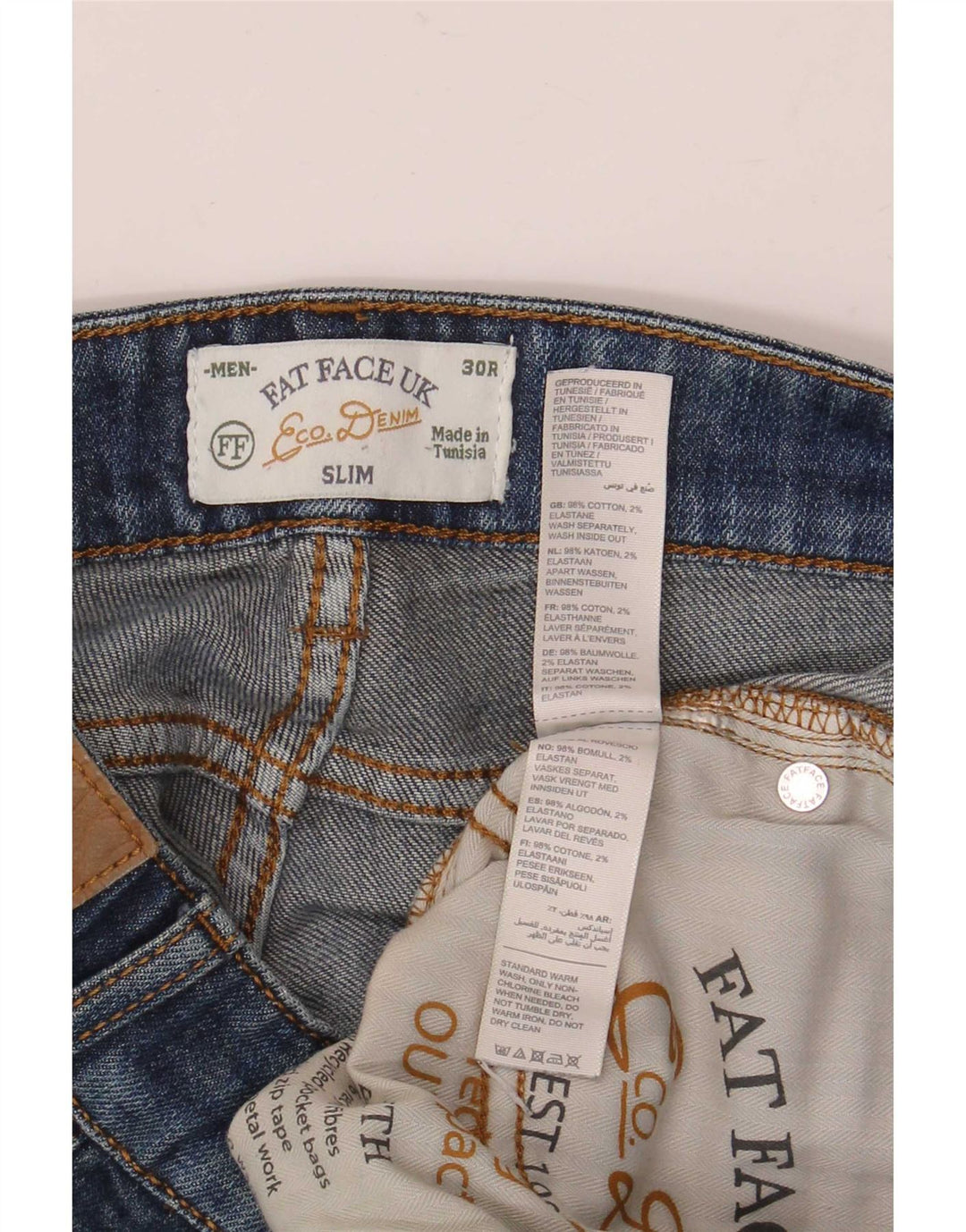 Vaqueros ajustados para hombre Fat Face W30 L32 Algodón azul