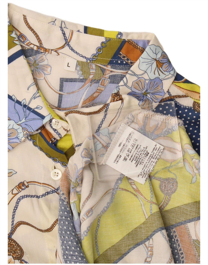 Vintage mujer patrón abstracto camisa blusa Reino Unido 14 grande multicolor