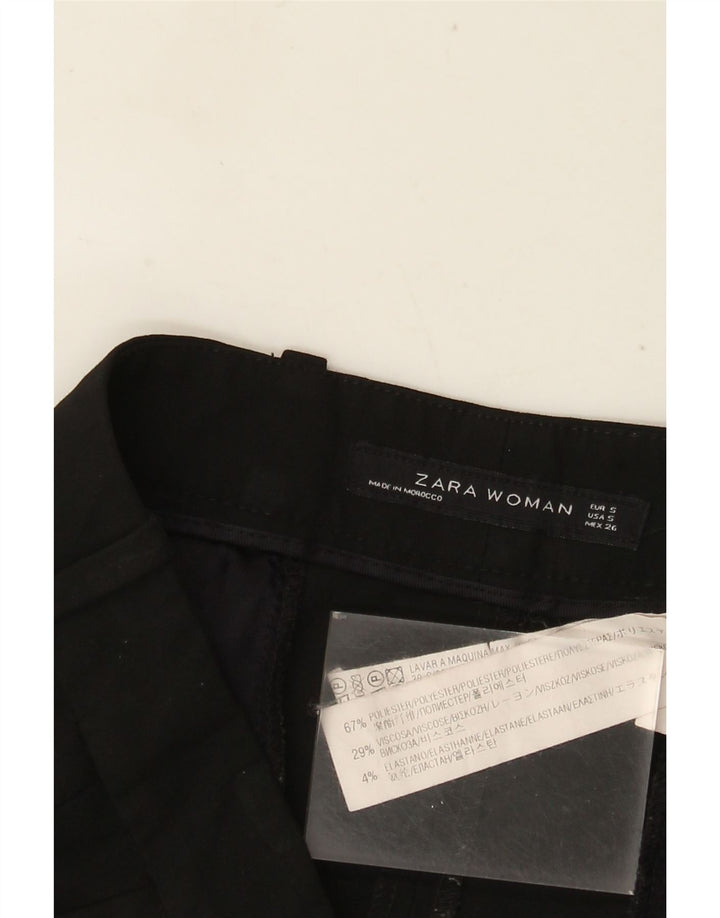 ZARA Mujer Pantalón Chino Recto Small W26 L26 Negro Poliéster