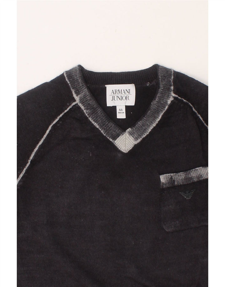 ARMANI JUNIOR Boys V-Neck Jumper Sweater 3-4 Years Grey Wool Vintage Armani Junior and Second-Hand Armani Junior from Messina Hembry 