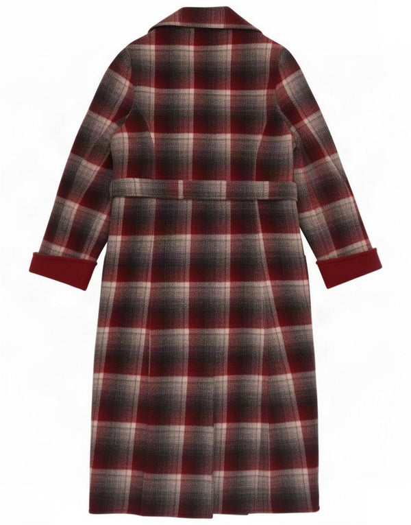 Abrigo reversible vintage para mujer UK 44 Cuadros burdeos medio