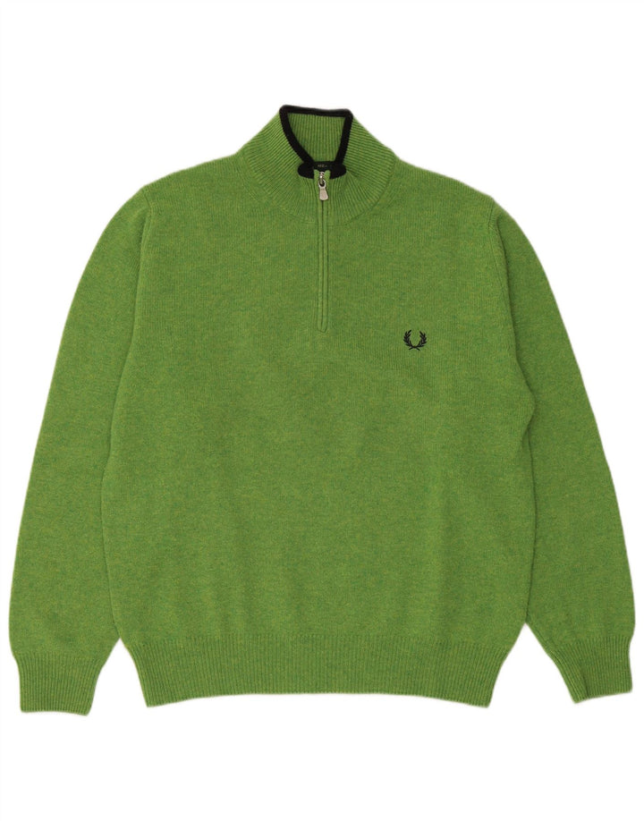 Fred Perry Hombre Jersey Con Cuello Y Cremallera De Lana Verde Medio