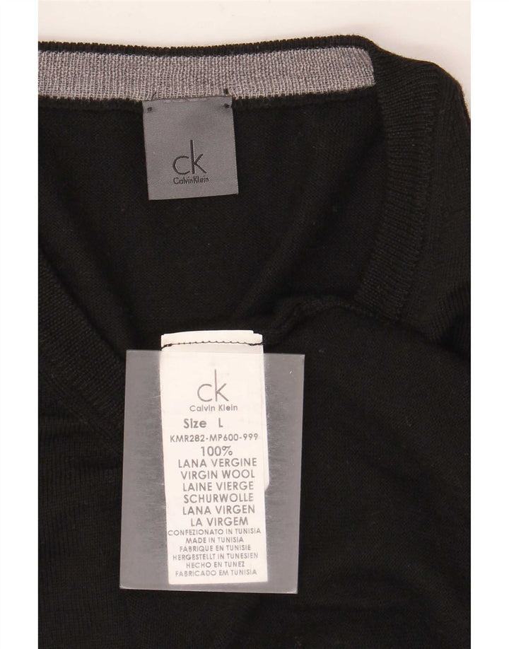 Calvin Klein - Jersey con cuello en V para hombre, talla grande, lana virgen negra