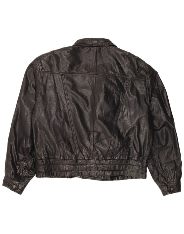 Vintage hombres cuero biker chaqueta IT 50 grande negro