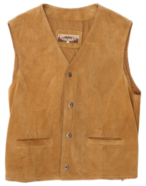 VINTAGE Chaleco de ante para hombre IT 50 Cuero beige medio