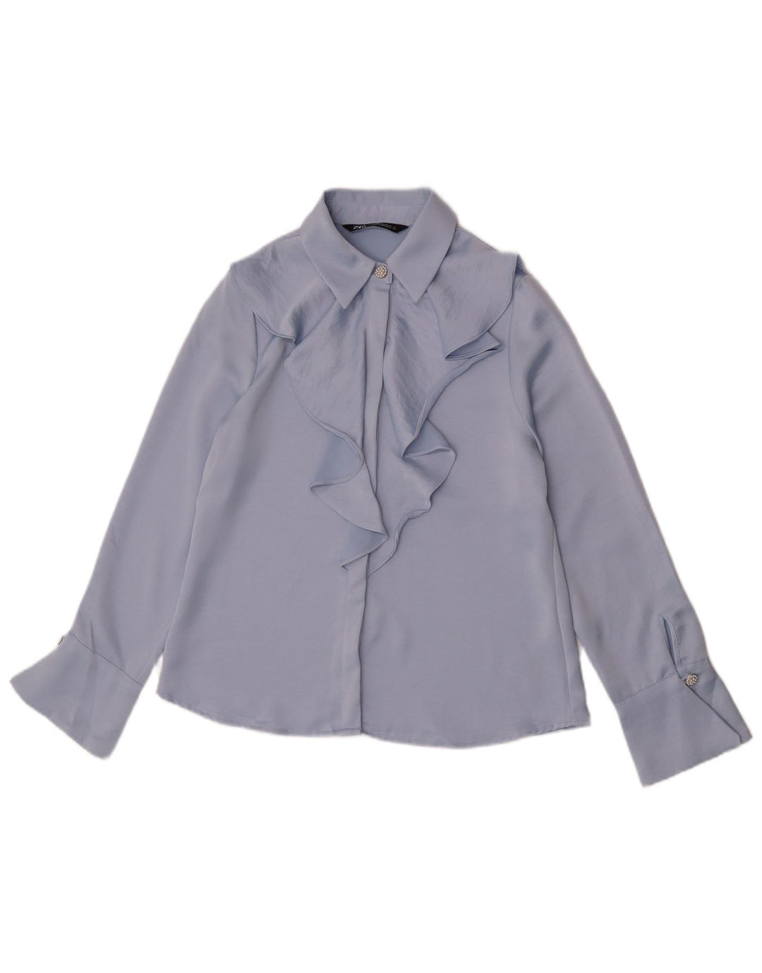 Zara Blusa camisera con volante en la parte delantera para mujer UK 6 XS Poliéster azul