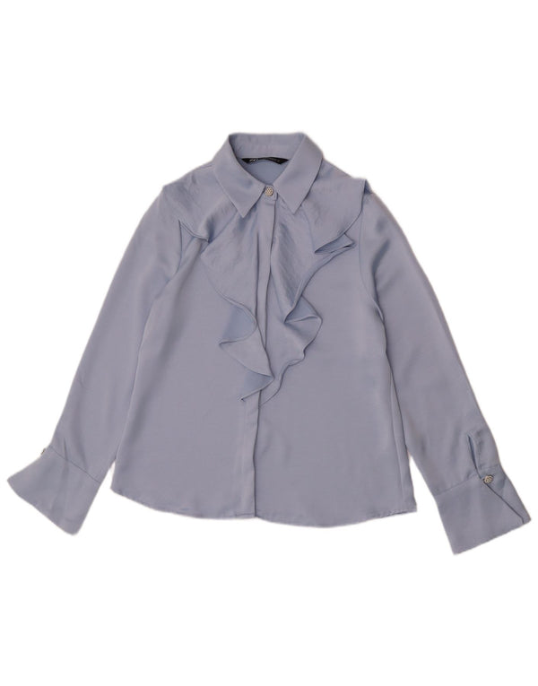 Zara Blusa camisera con volante en la parte delantera para mujer UK 6 XS Poliéster azul