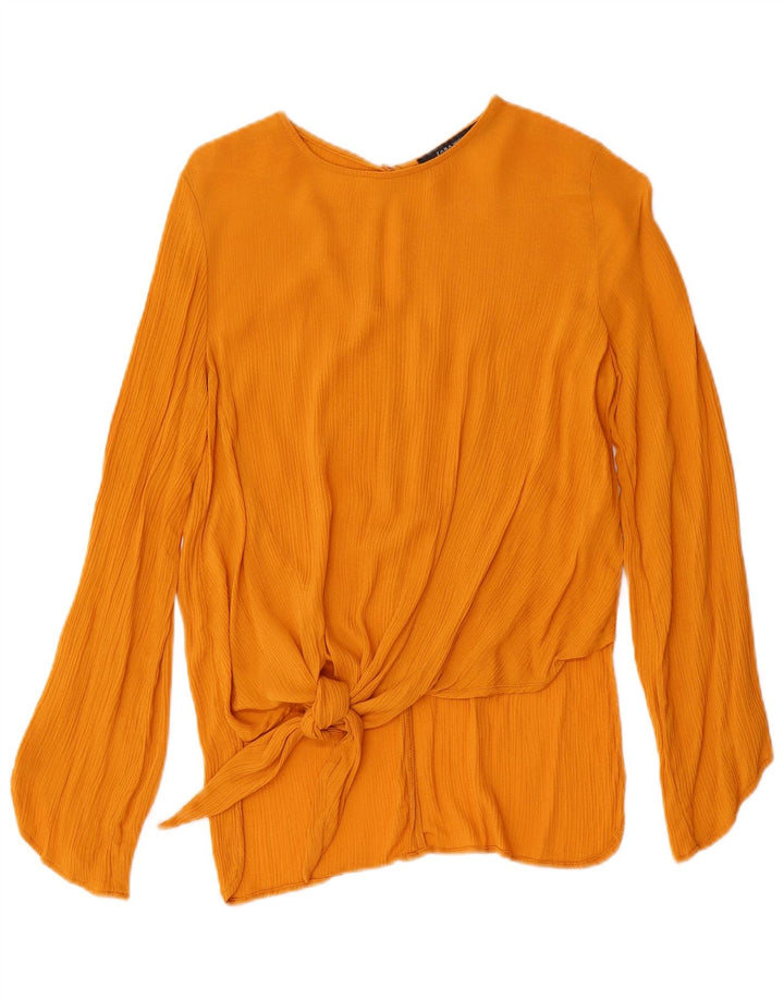 Zara Mujer Blusa De Manga Larga Top UK 10 Small Viscosa Amarilla