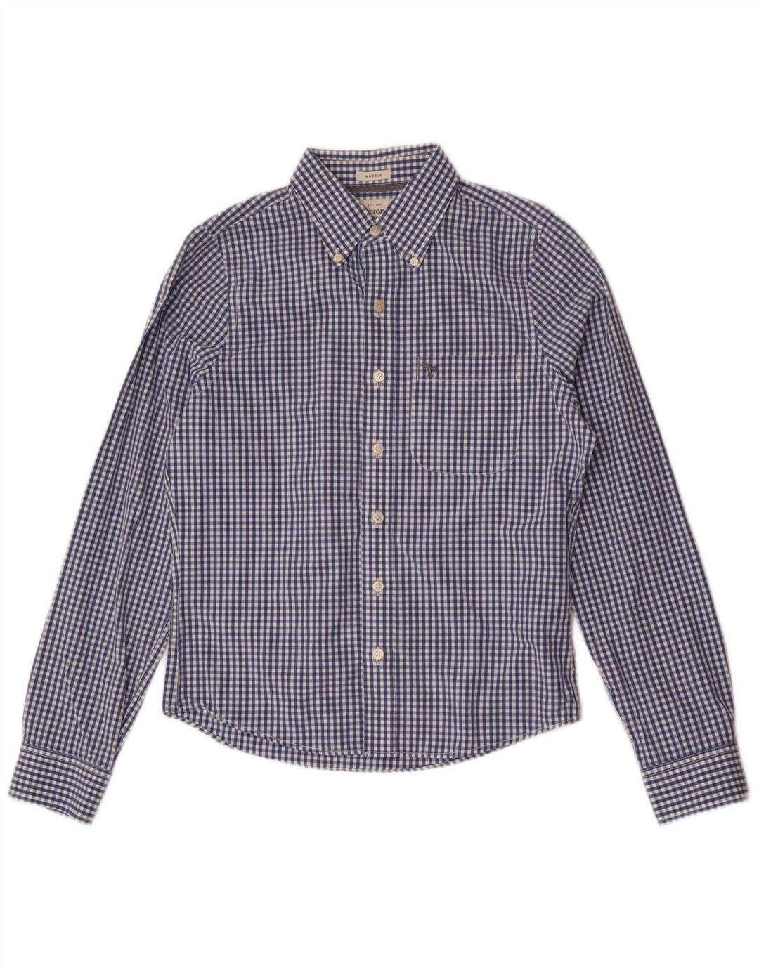 Abercrombie & Fitch Camisa ajustada para hombre de cuadros azules pequeños