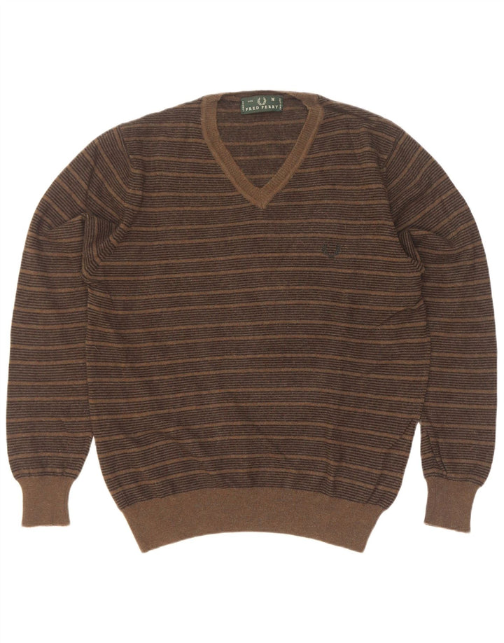 Fred Perry Hombre Jersey Con Cuello En V De Lana A Rayas Caqui Medio