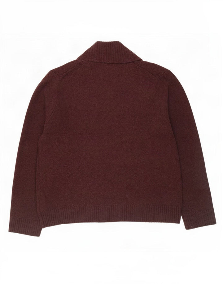 Marks & Spencer Suéter tipo jersey con cuello y cremallera para hombre de lana burdeos medio