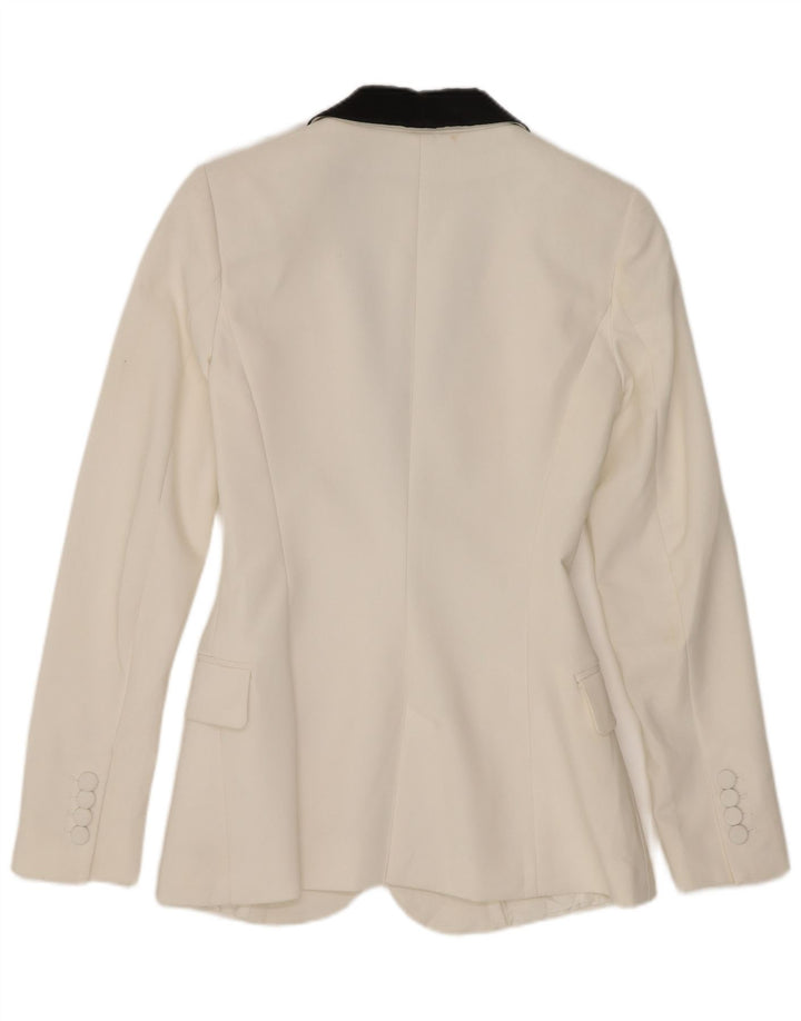 Zara Mujer Chaqueta Blazer De 2 Botones UK 6 XS Poliéster Color Block Blanco