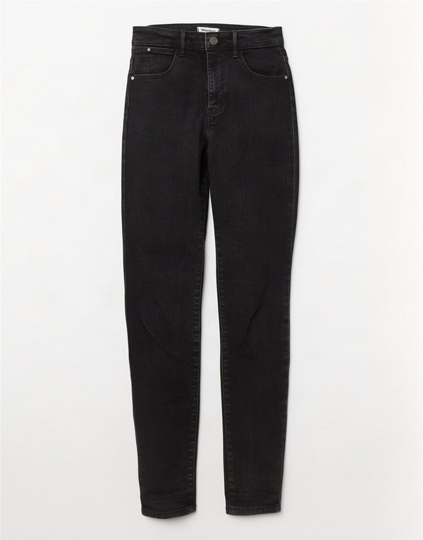 Wrangler Jeans Ajustados De Tiro Alto Para Mujer W25 L28 Algodón Negro