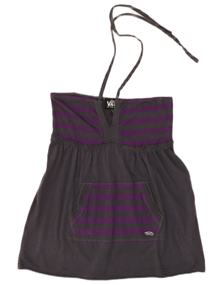 Vans Top corto halter para mujer UK 44 Algodón a rayas gris grande