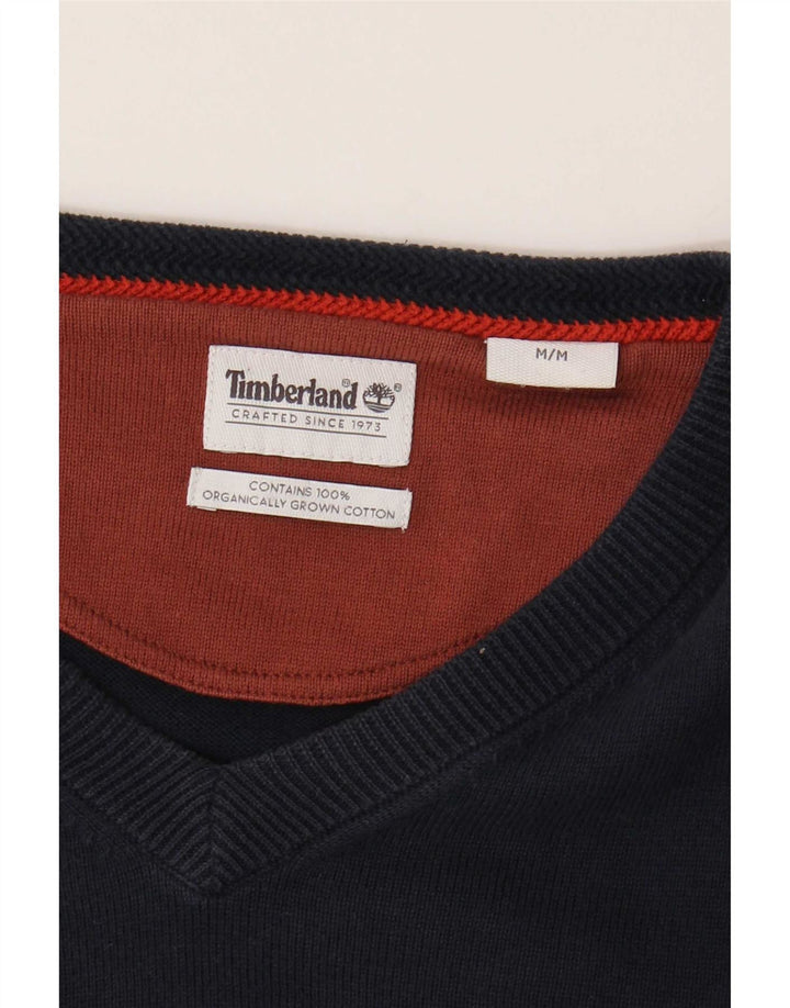Timberland Jersey con cuello en V para hombre, suéter mediano de algodón azul marino