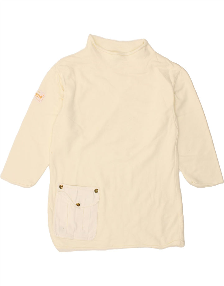 VINTAGE Womens 3/4 Sleeve Sweatshirt Jumper UK 12 Medium Off White Vintage Vintage and Second-Hand Vintage from Messina Hembry 
