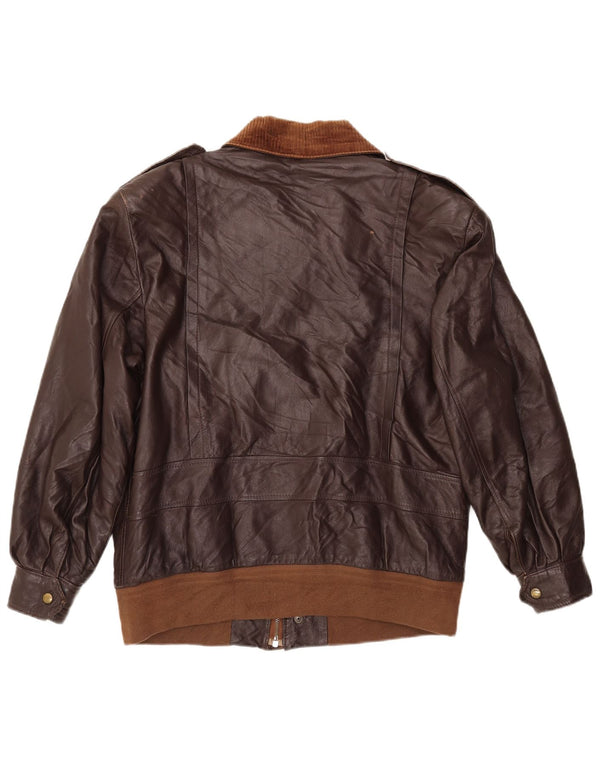 VINTAGE Chaqueta de cuero militar para hombre IT 50 Marrón grande
