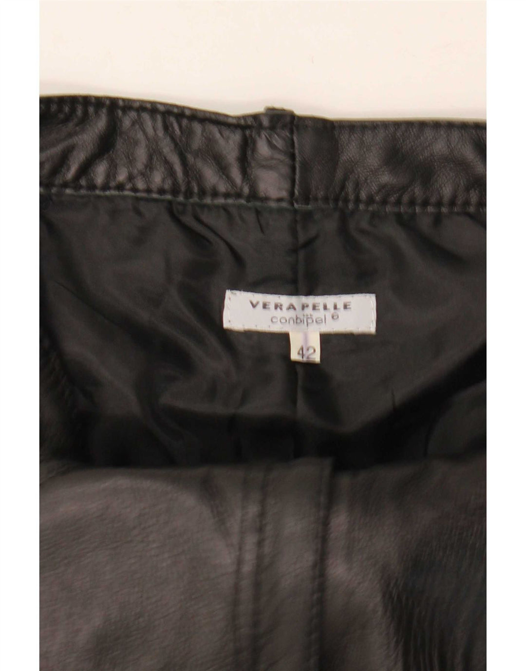 Conbipel Pantalones rectos de cuero para mujer IT 42 Medium W27 L30 Negro